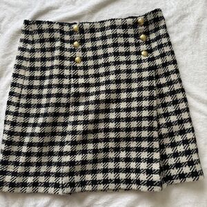 Talbots Wool Plaid A-Line Skirt Navy/White with Gold Buttons 16P
